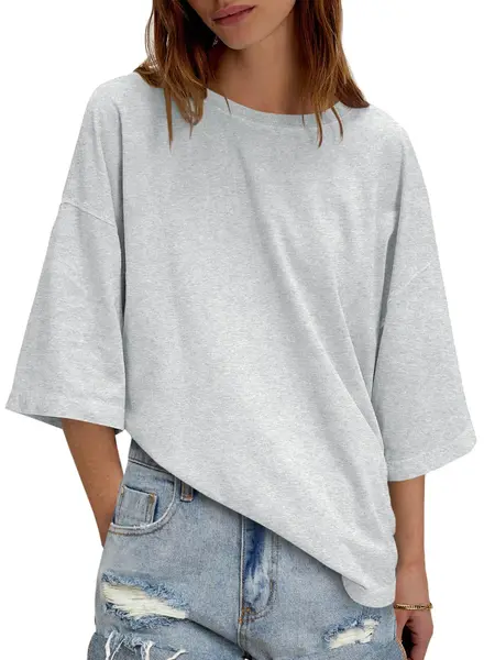 Imily Bela Womens 2026 New Summer Style Oversized Half Sleeve T-Shirts Casual Crew Neck Tunic Tops Loose Fit Boxy Basic Tees