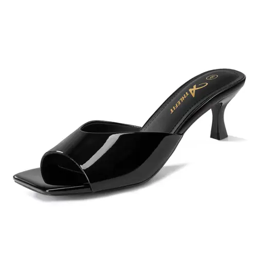 Athlefit Women's Classic Kitten Heel Sandals, Square Open Toe, 2-in Low Heel, Anti-Slip Sole, Comfortable Slip-On Footwear Shoes,sohochic