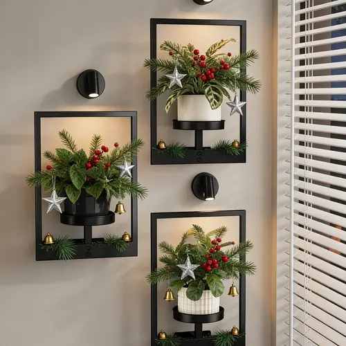Bamworld 2/3-Pack Premium Metal Vertical Rectangular Wall Planters with 3 Spotlights (Not Grow Lights) - Indoor Hanging Pots, Whimsical Room Decor, Unique Apartment Accessory, Summer Gift, Premium Metal Resists Daily Wear,sohochic