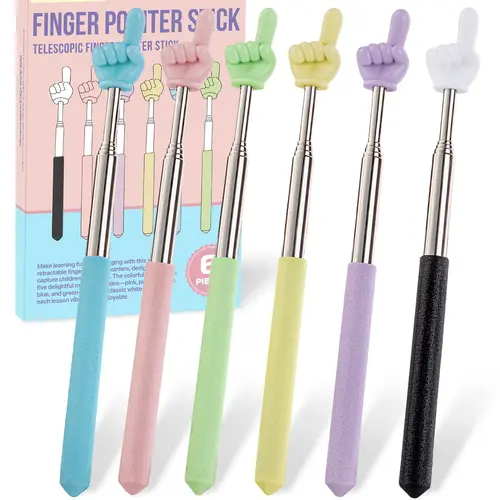 NOKOGMT 6PCS ABS Plastic Finger Pointer Stick - Effortless Extendable Reach, Sturdy Steel Telescopic Tool, Colorful Teacher Stuff for Classroom, Gift-Ready & Fun to Use for Presentations, Engaging & Colorful Design