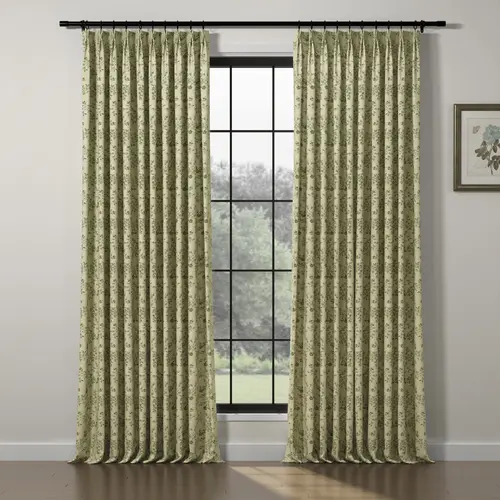 TWOPAGES Sara Le Floral Linen Blend Pinch Pencil Pleat Ready-Made Curtain - 1 Panel Light-Filtering Privacy Drape, UV Protection, Colorful Window Drapes, Cozy Cottage Aesthetic Curtains for Bedroom, 350gsm Fabric Feels Substantial,sohochic