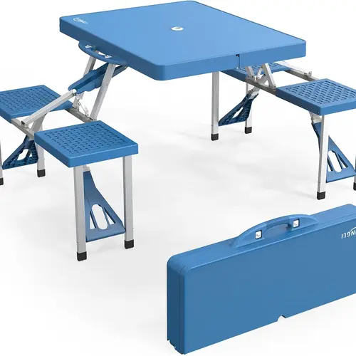 VINGLI 4 Ft Picnic Dining Table Set - 4-Seat Outdoor Patio Furniture, Umbrella Hole, Lightweight Compact Aluminum Frame, Plastic RV Tabletop, 220 Lbs Support, Quick Setup, Fishing & Garden Party Use, 3-4 People