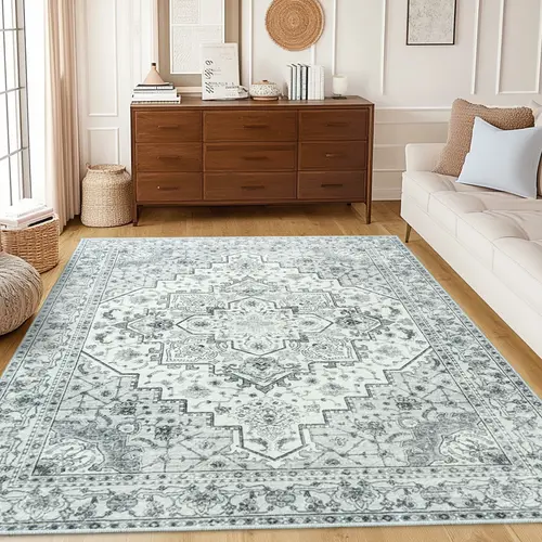 【Back to School】【Dorm Essentials】EIKIONE Bohemian Washable Rug Non-Toxic Soft Anti-Slip 4x6-8x10 Waterproof Stain-Resistant Easy Clean Geometric Boho Decor for Bedroom Living Room Nook US Fast Shipping
