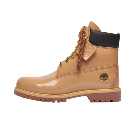 Timberland Men's 6-Inch Premium Waterproof Leather Boots - Debossed Print, Padded Collar, Durable Rubber Outsole Grips Wet City Paths, Rugged Outdoor Sports Footwear