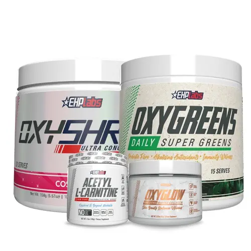 EHPlabs OxyShred Ultra Recomp Stack 4-Product Supplement Bundle - Pre-Workout, OxyGreens, OxyGlow, Acetyl L-Carnitine | Blended Comprehensive Nutrition Supplement for Body Recomp, Energy Balance, Gut Health Support, Blended Supplement