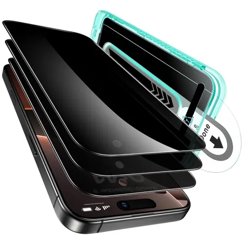 ESR 3 Pack Privacy Screen Protector for iPhone 16, 15, 14, 14 Pro - 9H Hardness, Military Grade Shockproof Shatterproof Tempered Glass, HD Clear, Anti-Scratch Phone Accessories with Flawless Fit Tray