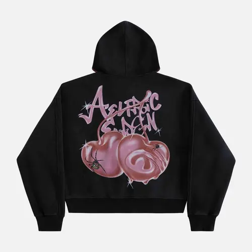 AELFRIC EDEN Men's Unisex Gothic Streetwear Oversized Zip-Up Hoodie - Cotton Blend Boxy Fit, Bold Graphic Spider Cherry Print, Long Sleeve Tops, Party Drip Clothing, Graphic Hoodies,sohochic