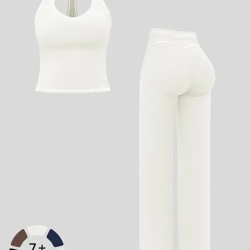 Women's Yoga Set with Dual Shoulder Straps, High-End Feel Sportswear, Athletic Sportswear, Running & Exercise, Colorblock Fleece Fabric, All Season Activewear, High Stretch Activewear, Yoga Workout Activewear