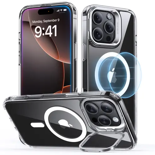 ESR Classic Hybrid Magnetic Smartphone Case for iPhone 16 Pro Max/Pro/Plus, MagSafe-Compatible, Military-Grade Durable Cellphone Accessory, Built-in Adjustable Stash Stand, Scratch-Resistant Back Cover