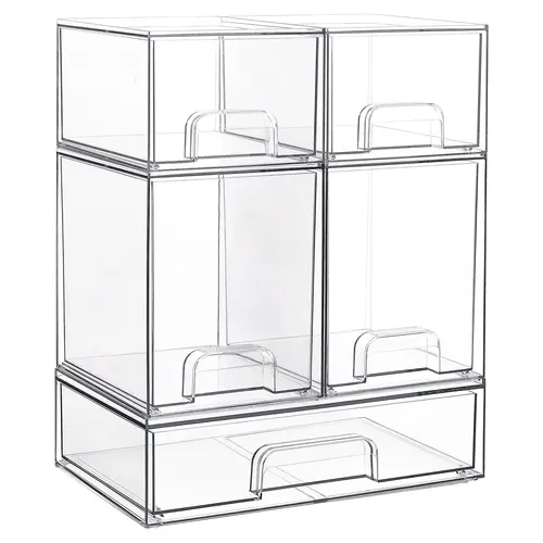 【Video Only】Vtopmart 5/8 Pack Stackable Nursery Bottle Station, Clear Plastic Organizer Bins for Beauty Supplies Vanity Bathroom Cabinet Pantry, Multi-Size Flexible Design, BPA-Free Safe, Multifunctional, Water Proof,dorm essentials,home decor