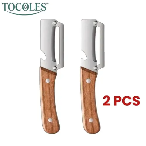2-in-1 Kitchen Utensil Fruit & Veggie Peeler with Sharp Stainless Steel Blade, Wooden Handle, Ergonomic Non-slip Grip & Bottle Opener for Easy Peeling