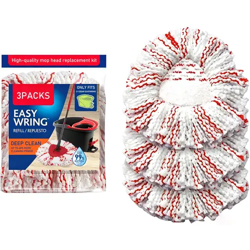 3-Pack Spin Mop Replacements, Microfiber Mop Refills with Scrubbing Pads for O-Cedar EasyWring 1-Tank System, Upgraded 2-in-1 Anti-Abrasive Fibers Protect Floors, Machinewashable Water-Absorbent for Deep Cleaning