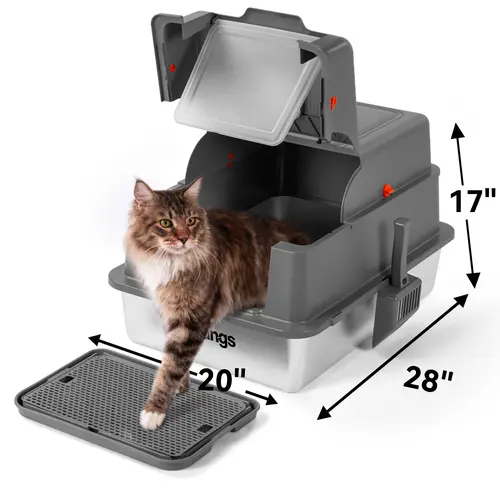 TOPYANS Stainless Steel XXXL Extra-Large Cat Litter Box with Lid High-Sided Enclosed Design Leak-Proof & Easy to Clean Ideal for Cats and Large Felines,sohochic