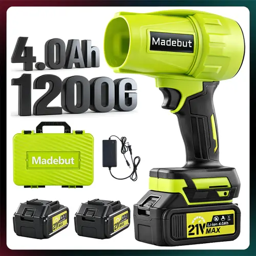 1200G Cordless Leaf Blower, 21V Portable Blower with 2 x 4.0Ah Batteries & Charger, for Lawn Care, Dry Leaves, Dust, Garage and Car Cleaning