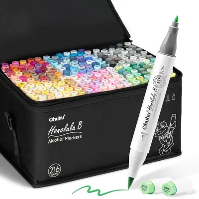 Ohuhu Alcohol Markers: Brush&Fine Dual Tips - 104 Colors & 216 Colors - Double Tipped Art Marker Set for Artists Adults Coloring Sketch Illustration - 104+216=320 - Refillable Ink - Honolulu B Series of Ohuhuart