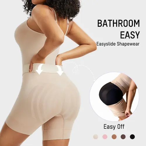 SHECURVE Easyslide Bathroom Friendly Shapewear Faja for Women Tummy Control Butt Lifter Bodysuit with Back Pull Down Bathroom Design Back Support & Cotton Gusset for New Moms Postpartum & Everyday Wear