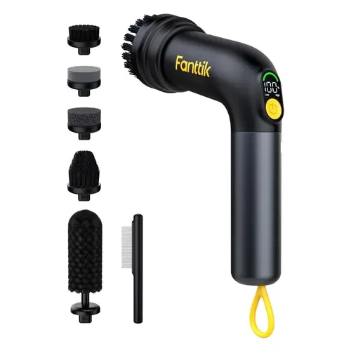 Fanttik G9 Strong Handheld Cordless Electric Spin Scrubber - MagnaStorm Motor, Dual-Speed, 5 Brush Heads, LED Display, IPX7 Waterproof, 2500mAh Type-C Charging, USB Cable, Housekeeping Cleaning Supplies for Kitchen,toolupgrade