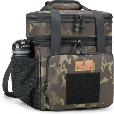 HSHRISH Double-Deck Insulated Lunch Bag for Husbands, 15L Expandable Lightweight Insulated Pack, Reusable Soft-Sided Cooler with Ice Retention, Portable Durable Travel Essential for Outdoor, Picnic to Office