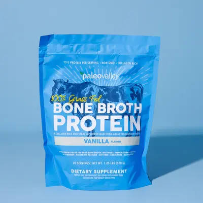 Paleovalley 100% Grass Fed Bone Broth Natural Dietary Supplement - 15g per Serving, Collagen Boosting for Skin Care, Gut, Bone & Joint Support - Gluten-Free, GMO-Free - 30 Servings, Protein Shake Ingredient, Better for You