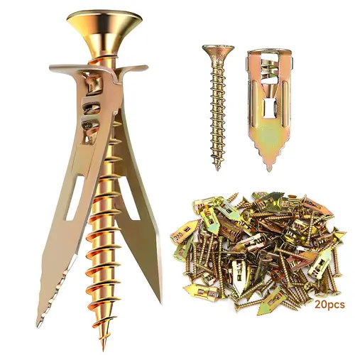 40Pcs Self-Drilling Drywall Anchor & Mounting Screw Kit - 20 Metal Anchors, 20 Screws, No Pre-Drilled Holes Needed for Drywall, Cabinet, TV, Shelf Installation, Self Drilling Anchor Screws
