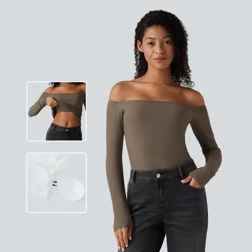 Halara Ribbed Knit Off Shoulder Long Sleeve 2-in-1 Casual Top #BackToSchool