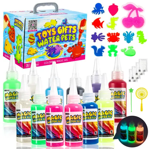 Magic Water Elf Toy Kit Squishies for Kids,sewing， 8 piece set (gels + molds) or 12 piece set, Magic Gel Water Pets figuras Sensory Toy, Fun DIY Craft Kit, Party Favors, Birthday & Christmas Gifts for Kids Ages 4+