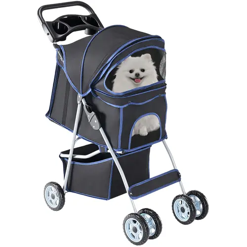 Sweetcrispy Small/Med Dog & Cat Pet Stroller - Foldable, Lightweight, Durable Aluminum Frame, Breathable Mesh Seat Covers, Storage Basket, Cup Holders, Easy Transport, Locking Wheels