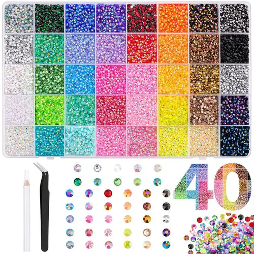 40000Pcs 3mm Multicolored Set Flat Back Synthetic Gems Bedazzling Kit - Neutral International Resin Rhinestones for Diamond Painting, Nail Supplies, Crafting,sohochic