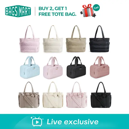 【Live exclusive】BAGSMART Annual Premium Picks: Puffy Quilted Tote Laptop-Friendly, Crush 4-in-1 Toiletry Bag, Crush Bow Tote 15.6" Laptop 20L - Lightweight Durable Gift Guide for Bag Lovers tiktokshopsummersale summerwins