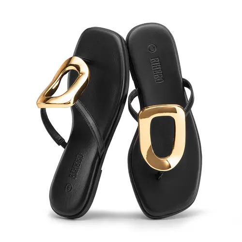 Rihero Women's Elegant Square Toe Flip Flops for Women - Comfy Flat Mesh Sandals with Metal Decoration, Casual Beach Sandals for Casual Beach & Daily Wear, Sandals Women,sohochic