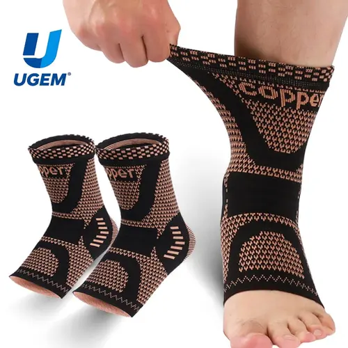 UGEM Copper Infused Ankle Brace Compression Sleeve - Unisex, for Foot Pain Relief, Sprained Recovery, Tendinitis, Night/Day Wear, Camping Essentials (L) | Sports & Outdoor Protective Gear