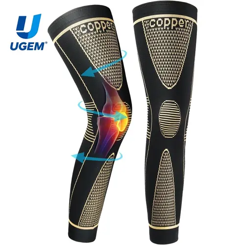UGEM Copper Fiber Full Leg Sleeves - Pull-On Compression Sports Sleeves for Men & Women with Non-Slip Knee Support, Increased Blood Flow, Reduced Strain & Pain for Weightlifting, Cycling, Fitness