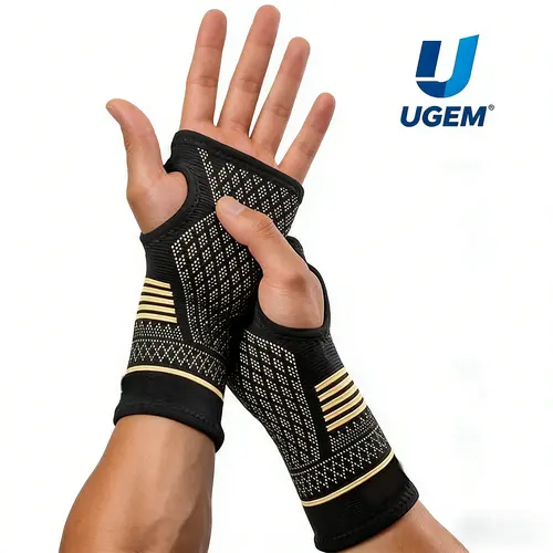 UGEM Copper Wrist Support Sleeves (2 Pack, M, Black) - Polyester Fiber Compression Sleeves for Arthritis Control, Carpal Tunnel Support, Cycling Sports & Outdoor Protective Gear, Wrist Brace, Support For Carpal Tunnel