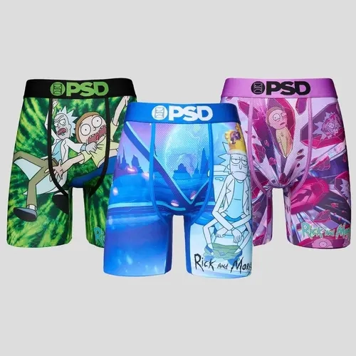 PSD Mens Rick and Morty Portal Boxer Brief 3 Pack - Standard Length 7 Inch Inseam, Soft and Breathable Poly Blend Fabric
