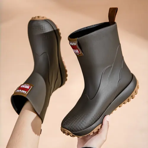 Women's High-Quality Mid-Calf Rain Boots, Outdoor Boots, PVC Waterproof Material, Anti-Slip Sole, Elastic Mouth, Durable for Garden Work Fishing Leisure, Waterproof Footwear, Rain Shoes