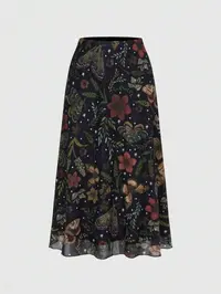Fairycore Women's Gothic Punk A-Line Skirt, Bat Butterfly Spider Print, Leaf Pattern, All Seasons, Elegant Party Dress, Long Flared Skirt