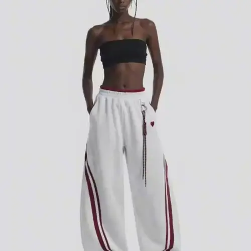 AELFRIC EDEN Men's Baggy Heart Track Pants - Contrast Stripes, Wide-Leg Cotton Blend, Drawstring, Sporty Chic Basics, Gym Joggers with Pockets, Vintage Streetwear Comfy Pants, Baggy Sweatpants, Pocket Convenience,sohochic