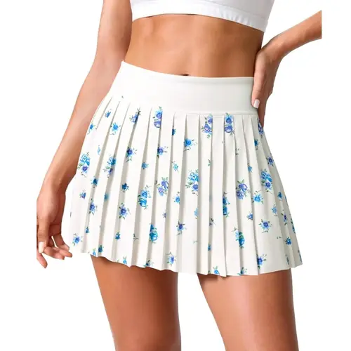 Fisoew Women's High Rise Polyester Floral Print Pleated Mini Skirt with Built-In Shorts - Sporty Chic Gym Yoga Skirt, Polyester Clothing, Inner Shorts, Pockets for Workout #SummerVibes #TikTokShopJumpstartSale
