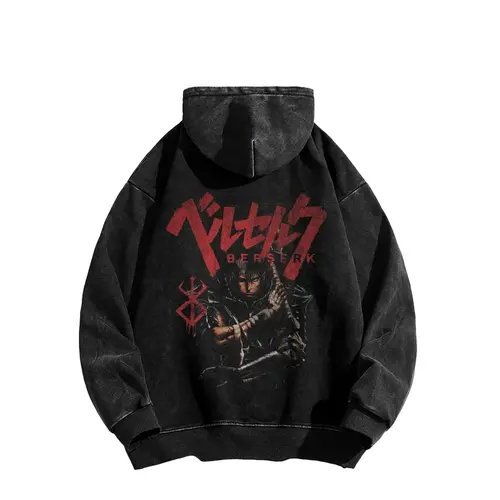 BSK Ninja hoodie streetwear style Guts Long Sleeve acid wash Cotton Unisex Vintage sweatshirt gym fit daily lowkey  wear