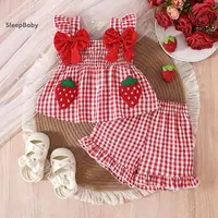 SleepBaby Infant Girls' Cute 2-Piece Christmas Tartan Plaid Clothing Gift Set - Ruffle Strap Top with Holiday Applique, Ruffle Shorts, Polyester Baby Items for Festive Occasions,sohochic