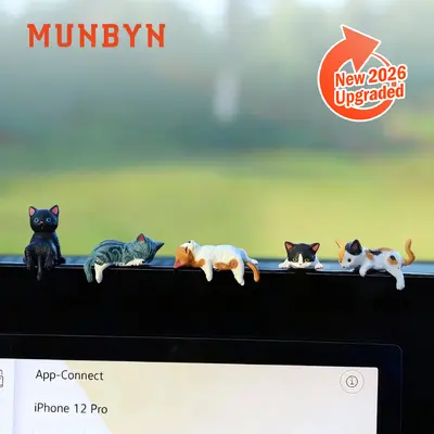 MUNBYN 2026 Mini Resin Cat Desk Figurines (Style A, 5Pcs/Set) - Multi-Pose Cute Cartoon Kitty, Girly Office Desk Accessories, Cubicles Essentials, Home Decor Items, Whimsical Room Decor Gifts for Girly Room Stuff Recipients