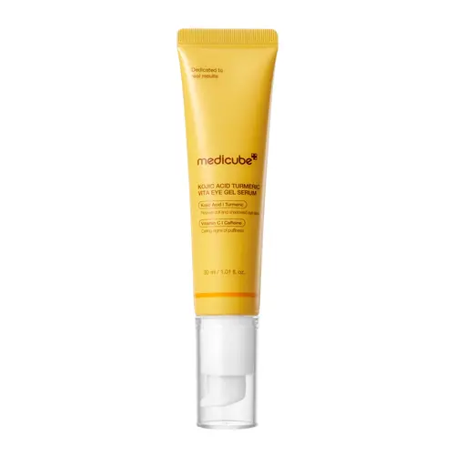 [medicube] Kojic Acid Turmeric Vita Brightening Eye Gel Serum | All-Day Eye Care for the Look of Puffiness, Dark, Tired Under Eyes, Dark Circle, and Eye Bags | Brightening, Firming Support, Cooling | Kojic Acid, Turmeric, Caffeine, Retinol