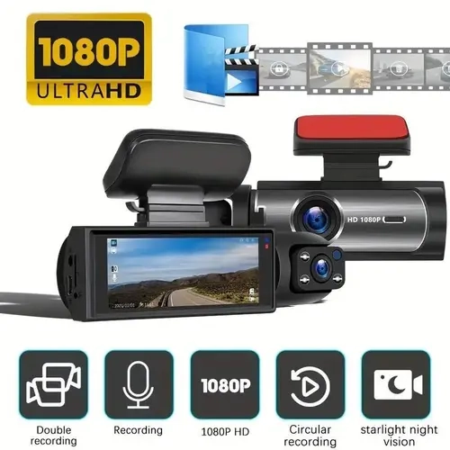 WHATOOK 1080P Mini Automotive Dashcam, Front & Interior Dashcam with Night Vision, 32GB Storage, Easy Installation, Loop Recording, Vehicle Accessories,toolupgrade
