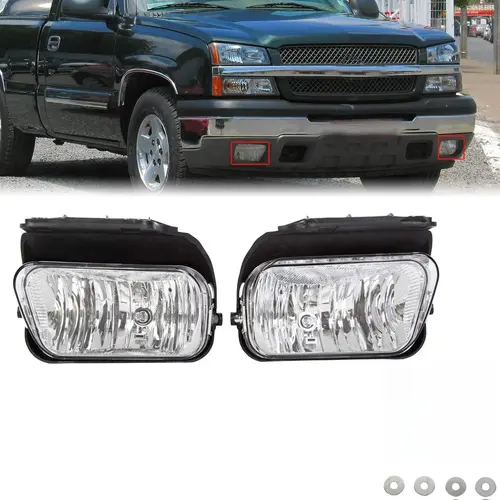 HECASA Automotive Bumper Fog Lights Lamps with Bulbs, Driver & Passenger Side, Compatible with 2003-2007 Chevy Silverado, 2002-2006 Chevy Avalanche,toolupgrade