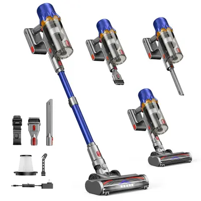 CUZMOK Cordless Vacuum Cleaner, 45-Min Runtime,Self-Standing Stick Vacuum Cleaners with HEPA Filter for Home, Powerful Suction,Lightweight,LED Light,Anti-Tangle Brush, Detachable Battery, Lightweight for Floor/Carpet/Pet Hair/Car,Valentines day gifts