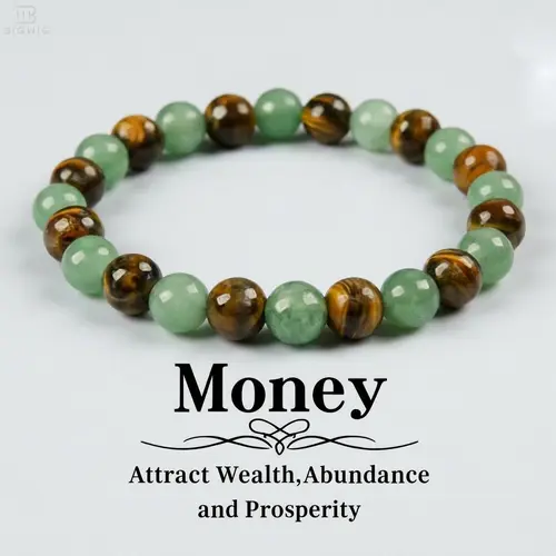 Money Attraction Crystal Bracelet with Green Aventurine & Tiger Eye Beads - Elegant Elastic Band, Blue Friendship Design, Abundance & Wealth Protection, Accessories for Women, Encouragement Gift, Bracelet Jewelry, Back to School sohochic