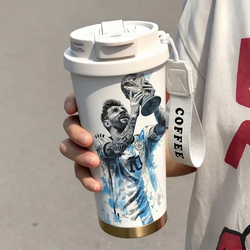 1 PC 19/24/32oz Stainless Steel Double-Wall Insulated Mug, Tumbler, Insulated Drink Cup with Handle and Leak-Proof Lid, Soccer Champion Print, Keeps Drinks Warm 12H and Cold 24H, Gift for Men and Women, Holiday Drinkware, Insulated Water Bottle