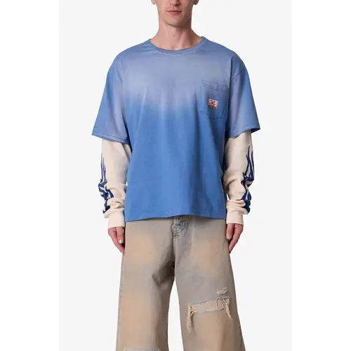 mnml Layered Flame Pocket L/S Tee - Washed Blue