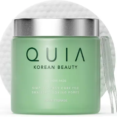 QUIA Dual-Action Toner Pads – Gentle PHA Exfoliation for Sensitive Skin – Instantly Hydrate and Minimize Pores – 70 Soft-Touch Korean Textured Pads – Blackhead and Blemish Control
