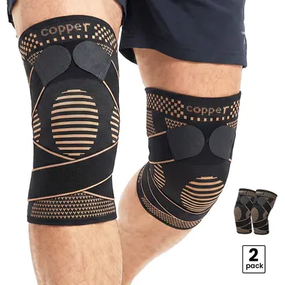 UGEM Copper Knee Braces with Strap (2 Pack) – Durable Compression Wraps, Active Recovery & Body Protection Gear for Men, Run & Lift Support, Relieves Arthritis, ACL, Meniscus Pain, Active Recovery Protective Gear